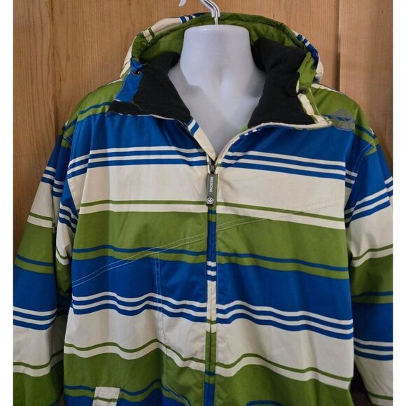 Sessions Terrain Striped Jacket Green & Blue Hooded Waterproof skiing snowboard - Picture 10 of 16